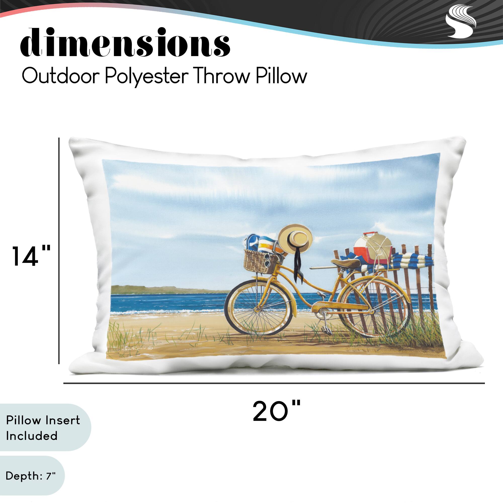 Stupell Industries 14" x 20" Seaside Bicycle Scene Outdoor Print Throw Pillow